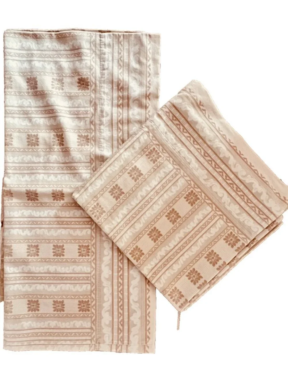 Pair KING Sz Pillowcases 100% Cotton JC Penney Home Tan White Geometric Floral